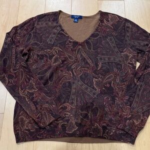 CHAPS cotton v-neck paisley sweater
